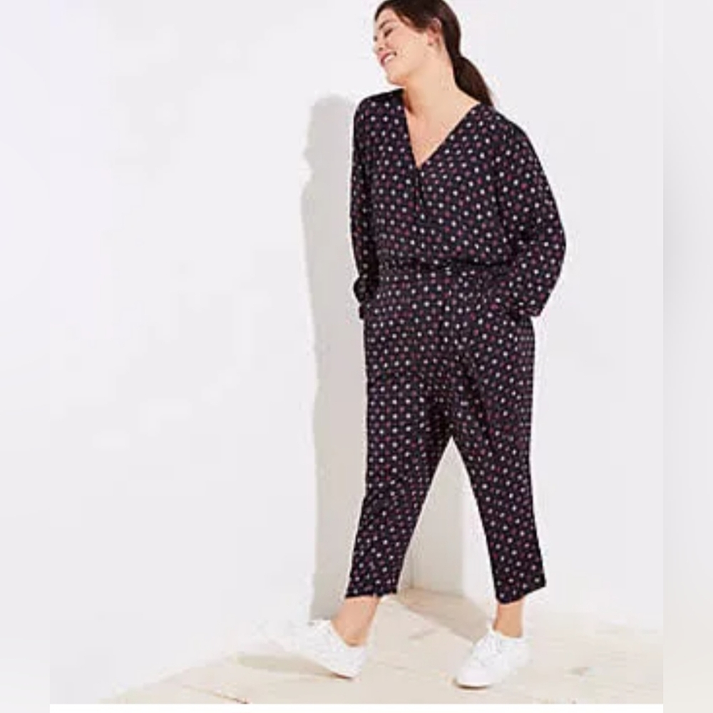 LOFT Bejewel pattern Jumpsuit in Black size 18 lightweight